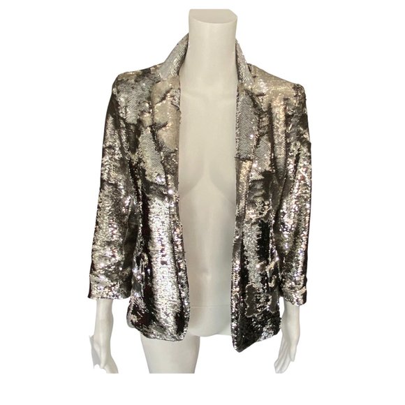 $3,850 LIBERTINE Silver Sequin 3/4 Sleeve Blazer Jacket M Medium - Picture 1 of 9
